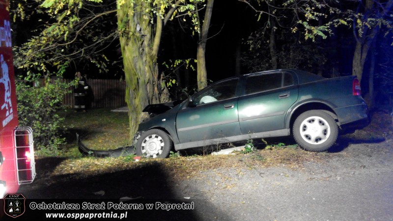 Samochód osobowy uderzył w drzewo w miejscowości Maszna